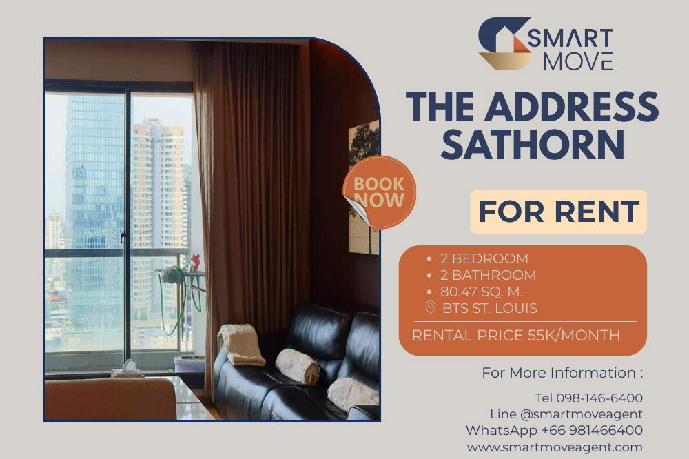 Code C20230205619....The Address Sathorn for rent, 2 bedroom, 2 bathroom , high floor, furnished, ready to move in