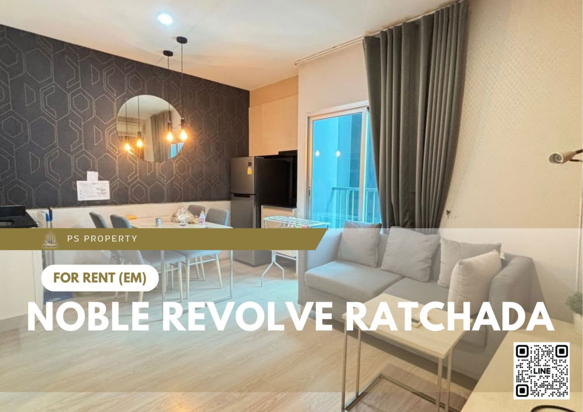 For rent 🔥 Noble Revolve Ratchada 🔥 2 bedrooms, 2 bathrooms, fully furnished and equipped, near MRT
