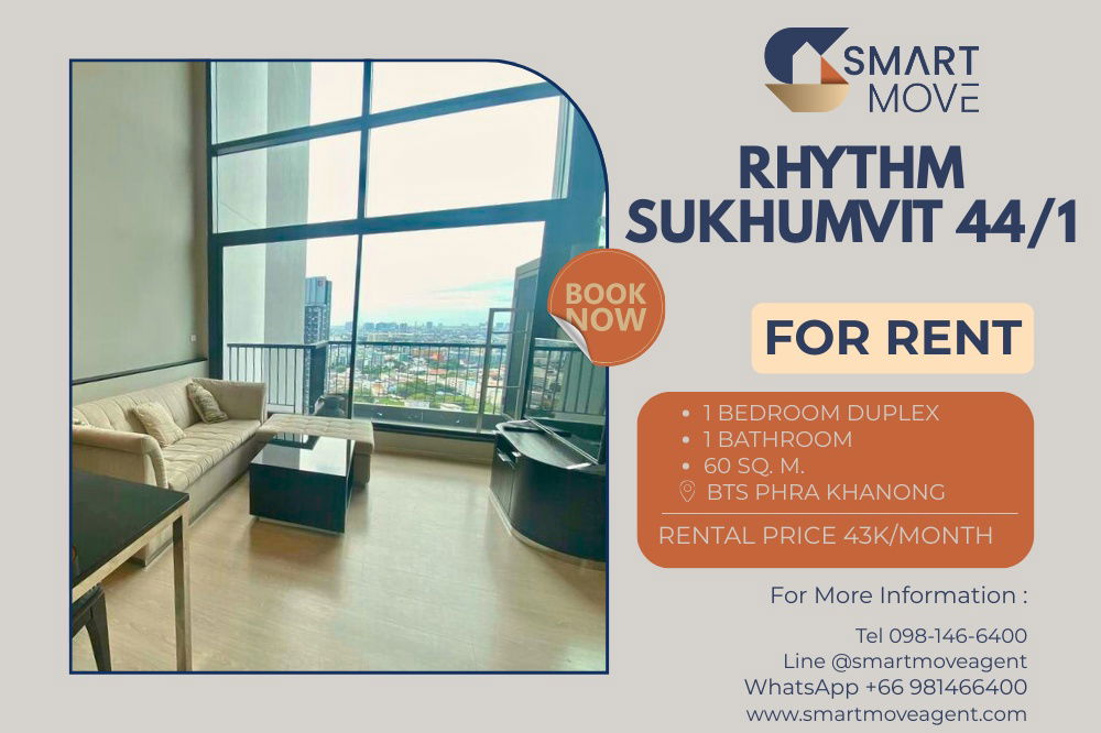 Rent ! nice view, high floor 29+, rare item, East Facing!  Code C20230203204..Rhythm Sukhumvit 44/1, 1 bed Duplex, 1 bath, furnished, ready to move in