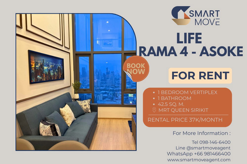 🔥 For Rent !! high floor 33++, nice view !! 🔥 Code C20251200002.....Life Rama 4 - Asoke, 1 bedroom Vertiplex, 1 bath, furnished, ready to move in