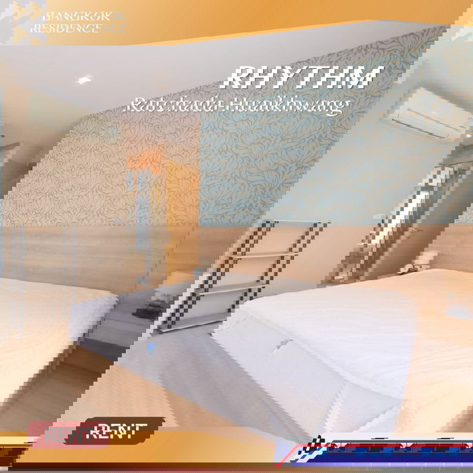 RHYTHM Ratchada–Huai Khwang 🛋️ Beautiful unit, fully furnished 💛 Near MRT Huai Khwang