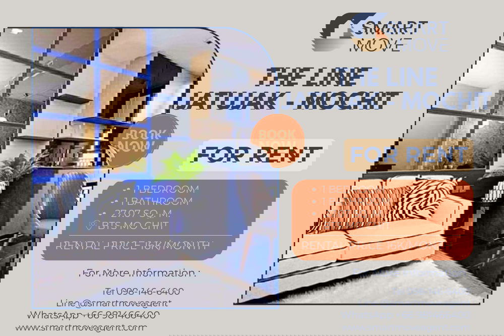 🔥 For Rent !! high floor 17++, Good location!! 🔥 Code C20240300940....The Line Jatujak - Mochit, 1 bed, 1 bath, furnished, ready to move in📣📣