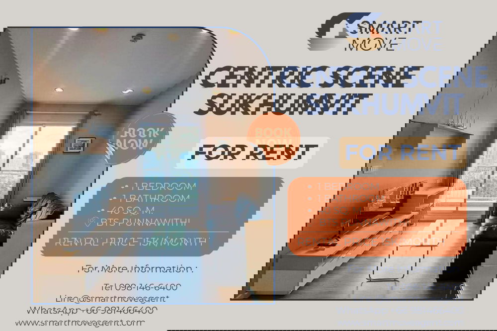 Rent !! pool view / city view, high floor 14+, Good location!! Code C20230103859...Centric Scene Sukhumvit, 1 bed, 1 bath, furnished, ready to move in