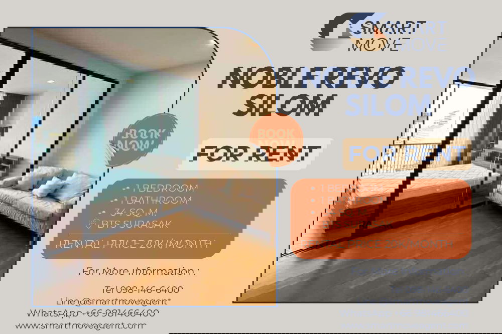 🔥 For Rent !! high floor 18++, Good location!! 🔥 Code C20251200049..........Noble Revo Silom, 1 bedroom, 1 bathroom, furnished, ready to move in📣📣